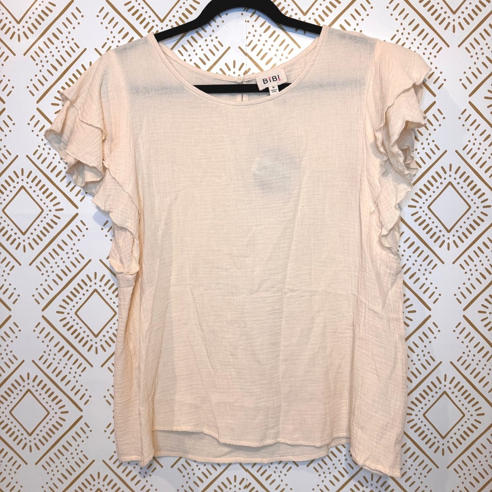 BIBI Cotton Gauze Ruffle Sleeve Top Size M Boho‎ Cottage Prairie Country Spring